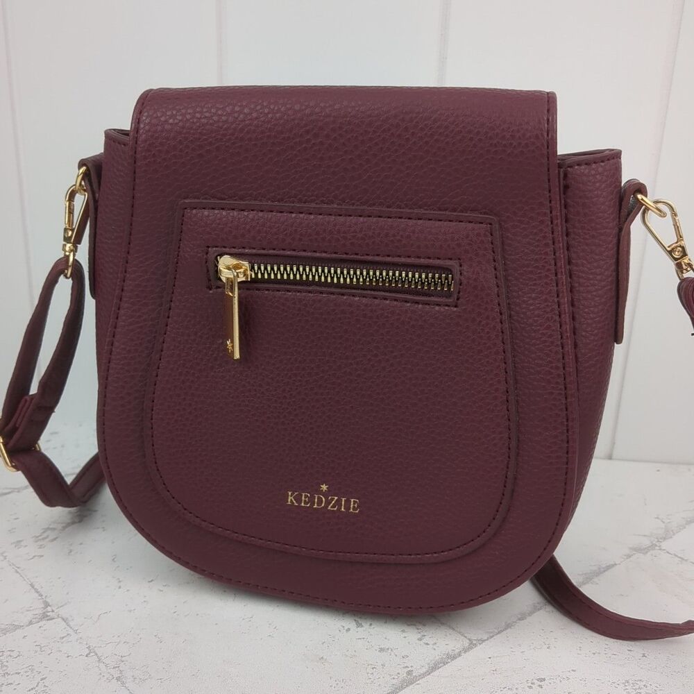 Kedzie Camden Mini Messenger Crossbody Bag Vegan Leather Purse Wine Burgundy - Picture 2 of 11